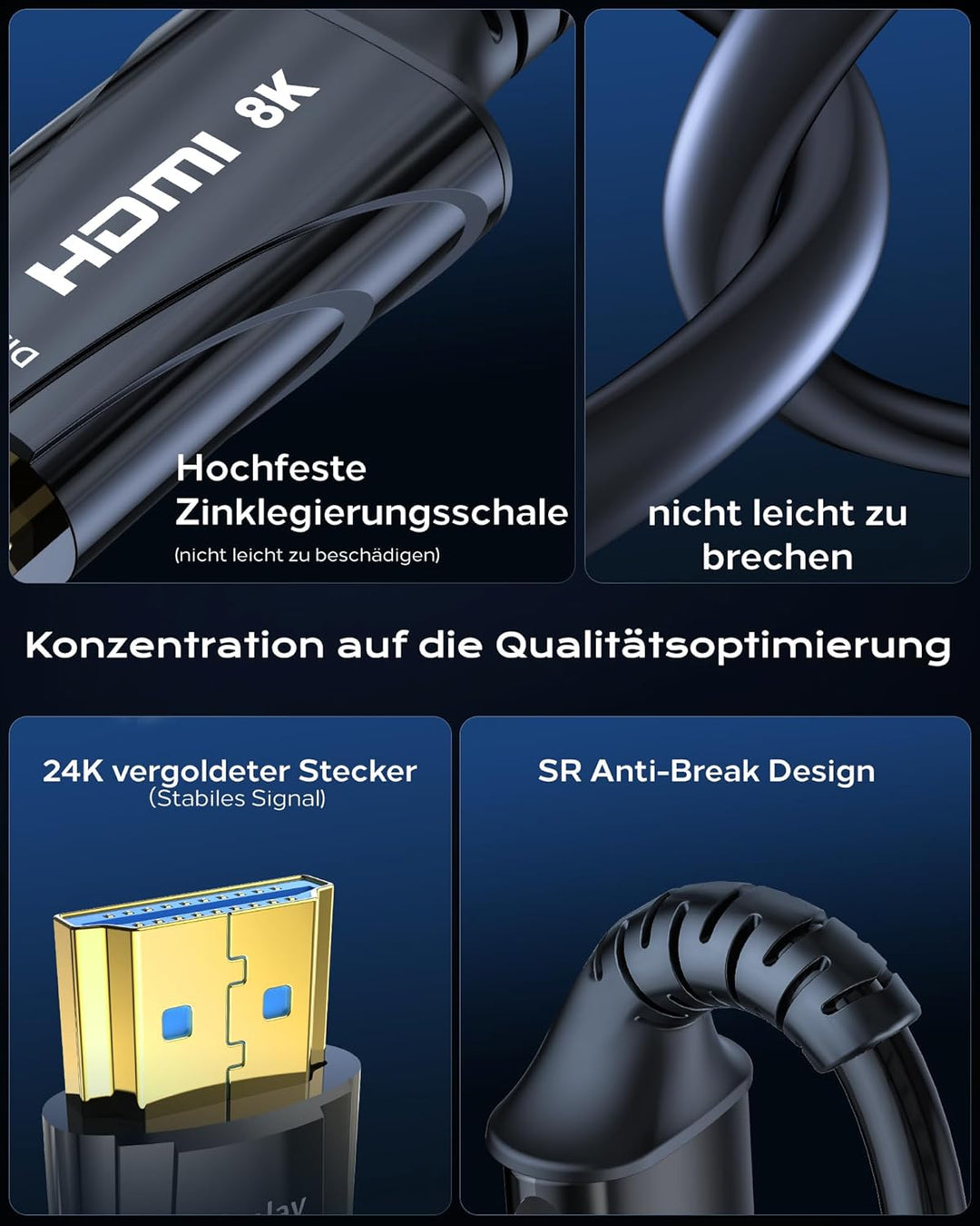 HDMI Glasfaser kabel 15m 8K - 48Gbps High Speed HDMI Kabel Unterstützung 8K 60Hz, 4K120Hz, HDCP 2.2&