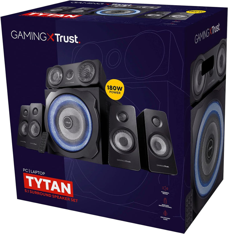 Trust Gaming GXT 658 Tytan 5.1 Surround PC Lautsprecher mit Subwoofer, 180 W (90 W RMS), Speakers mi