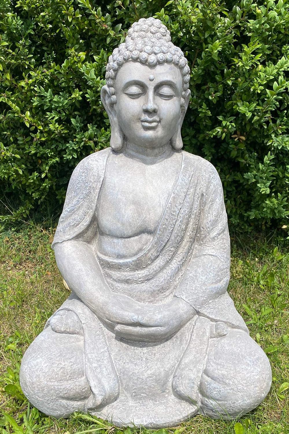 Worldconnection XXL Grosser Buddha 62 cm aus Polyresin (ähnlich Einer Steinfigur) Garten Deko Figur