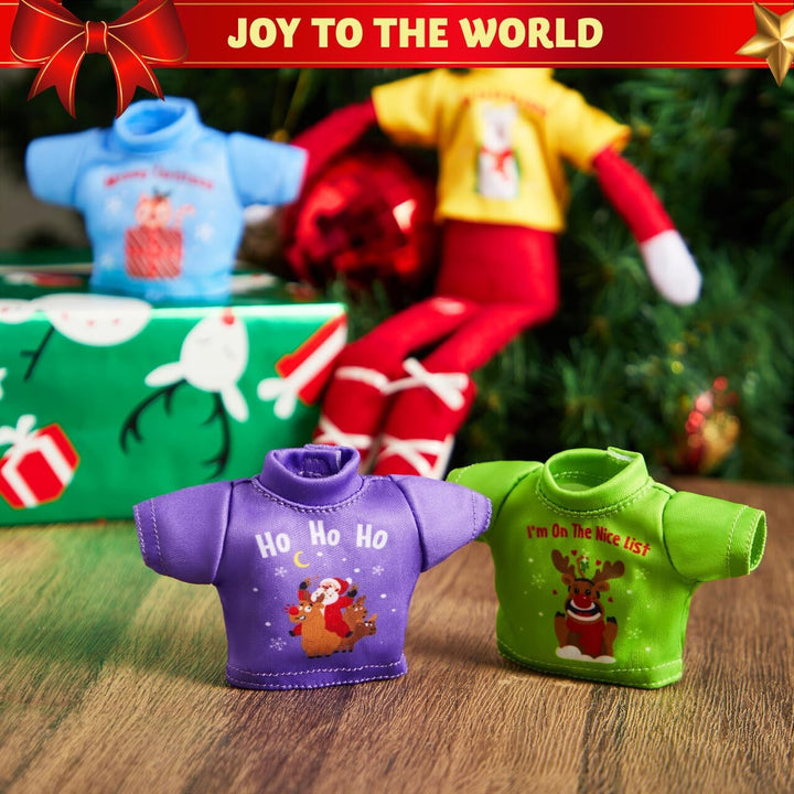 JOYIN 4 Packs Santa Clothes for Elf Doll Stylish Tees Tshirt Elf Doll Clothing Set, Christmas Decora