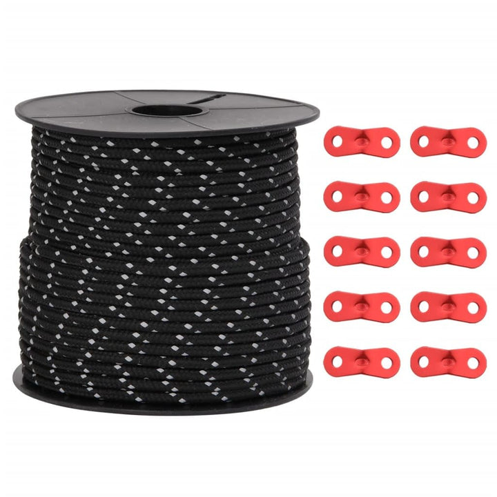 vidaXL Zeltleine Reflektierend mit Seilspannern 50 m 4 mm Schwarz 4 mm, Schwarz 4 mm