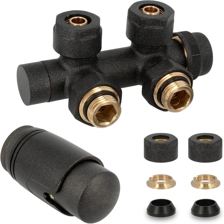 Multiblock Set Heizkörper Thermostat-Heizkörperventil Eckform 1/2'' Anthrazit Anschlussarmatur Therm