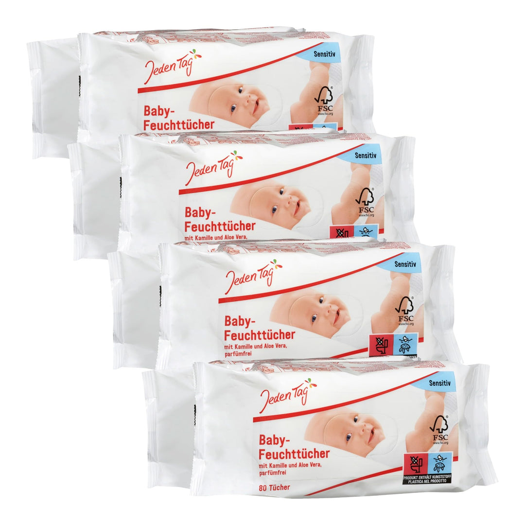 Jeden Tag Baby Feuchttücher Sensitiv mit Kamille & Aloe Vera 2x 80 Tücher | Parfümfrei, Pflegt und r