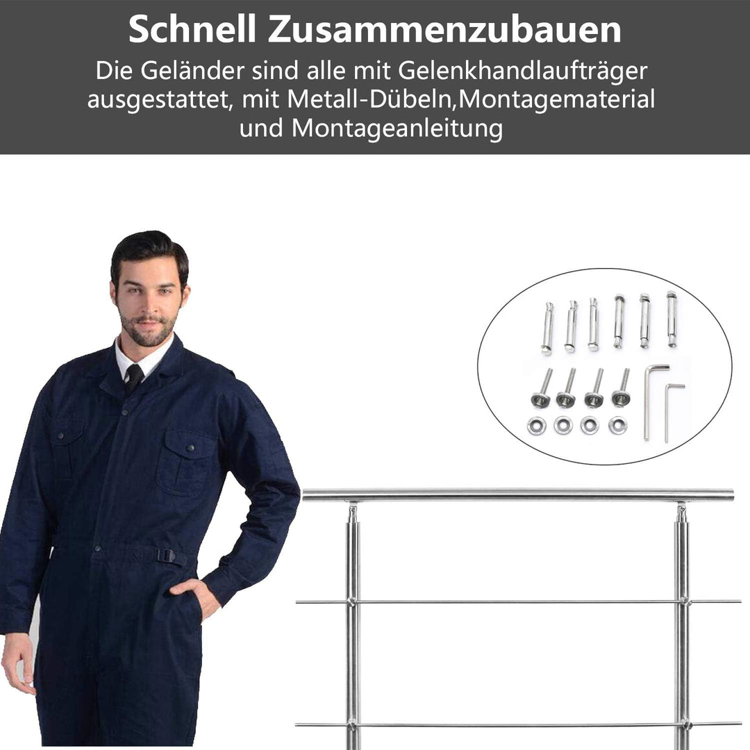 EINFEBEN Edelstahl Handlauf Geländer für Balkon Brüstung Treppen mit/ohne Querstreben (160cm, 2 Quer