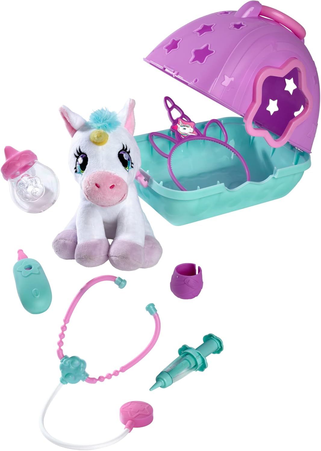 Simba 105542140 - Doktorkoffer mit Plüsch Einhorn, 20cm, Koffer 23x20cm zum Aufklappen, ab 3 Jahre