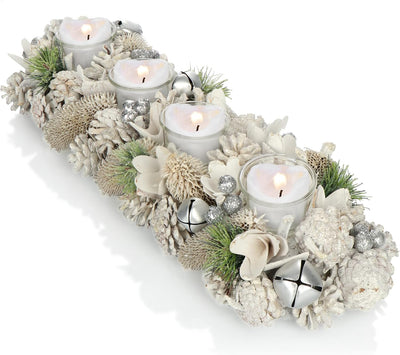 COM-FOUR® Adventskranz länglich, Kerzenständer Weihnachten für 4 Kerzen, Kerzenhalter, Adventsgestec