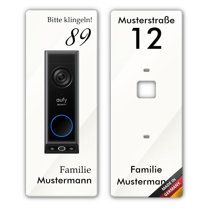 iSecur Personalisierte Blende passend für Eufy Akku-Videotürklingel aus Acryl weiss I Video-Doorbell
