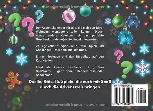 Adventskalender für Kollegen, Arbeits-Buddys und Büro-Besties Duelle, Rätsel und Spiele, die euch mi