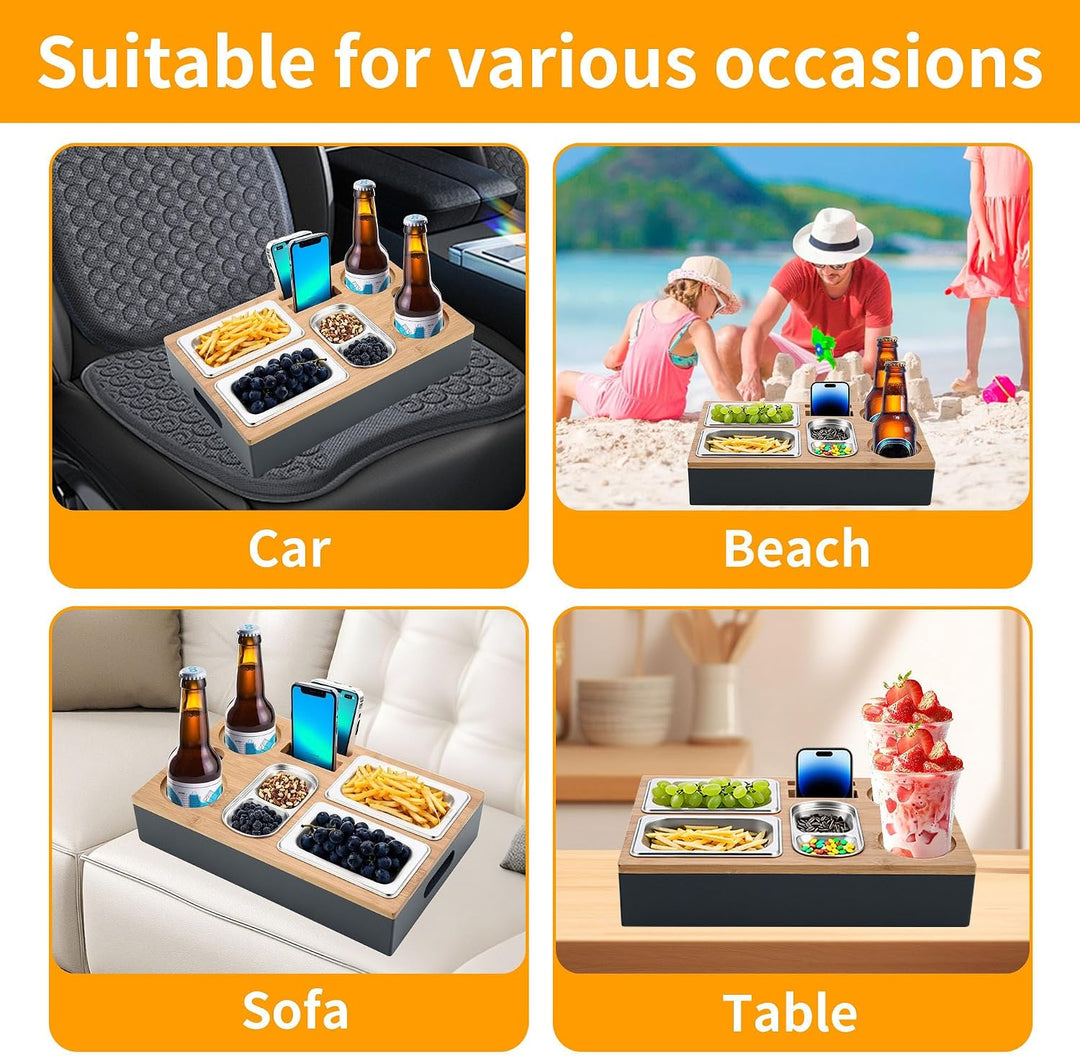 Couchbar Snackbox Grau Mit Snackschalen Aus Edelstahl Sofa Tablett Geeignet für Wohnzimmer, Sofa, Ga