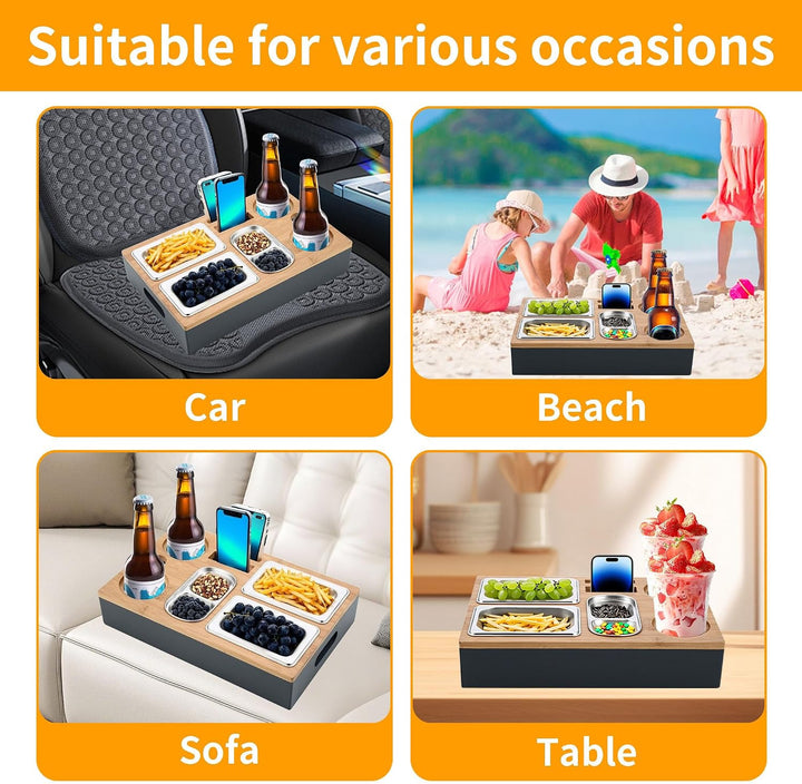 Couchbar Snackbox Grau Mit Snackschalen Aus Edelstahl Sofa Tablett Geeignet für Wohnzimmer, Sofa, Ga