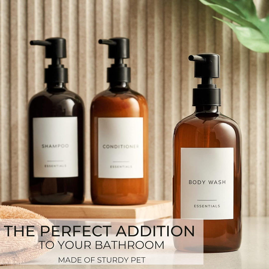 Stylischer Shampoo- und Spülungsspender, Set mit 3 Stück, Moderne 600 ml Duschseife, PET-Flaschen mi