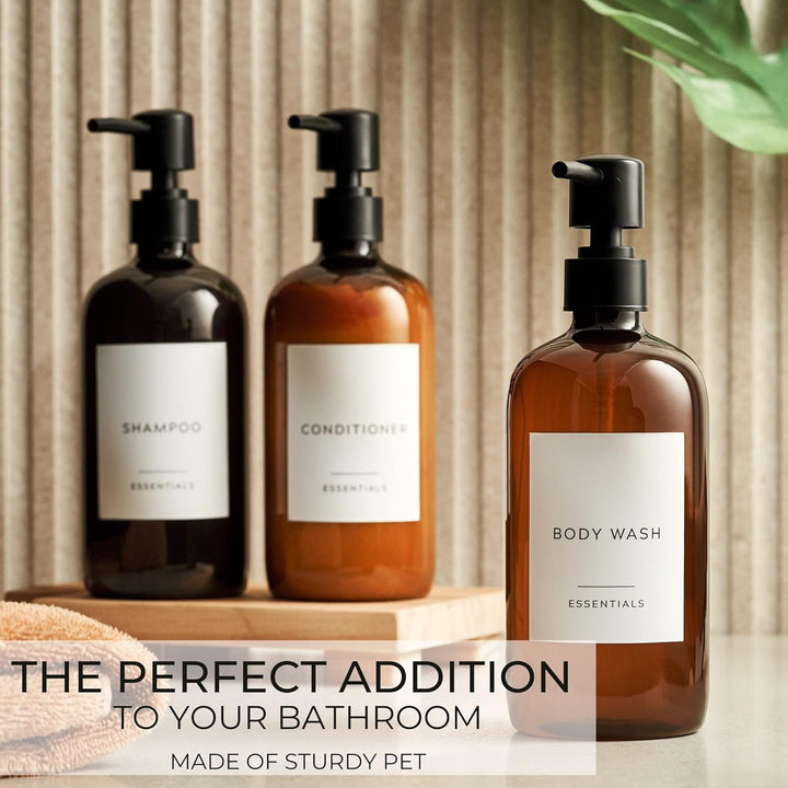 Stylischer Shampoo- und Spülungsspender, Set mit 3 Stück, Moderne 600 ml Duschseife, PET-Flaschen mi