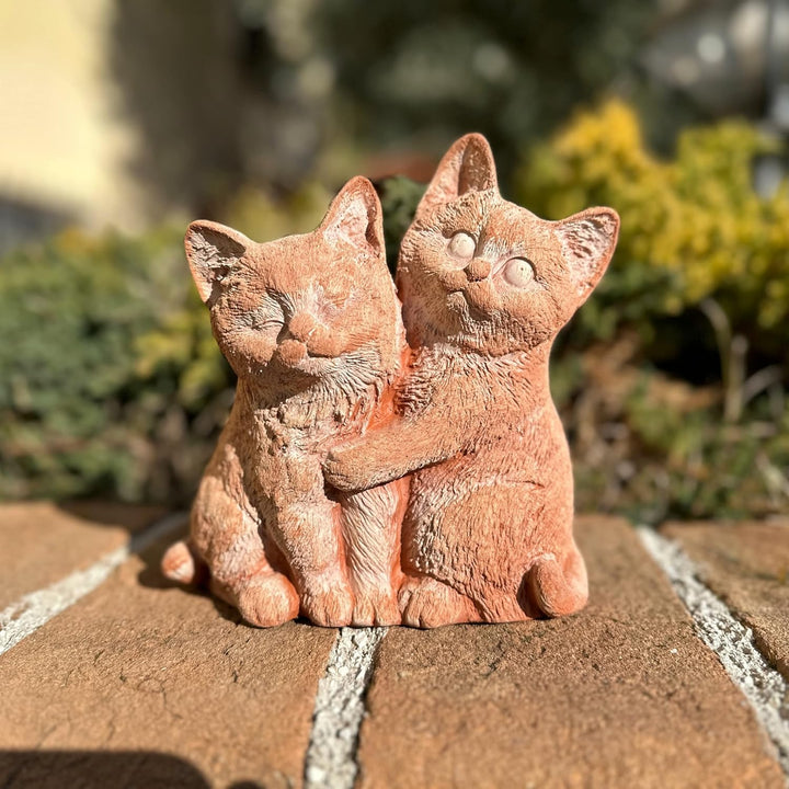 Toocook Handgefertigte Terrakotta-Katze für Gartenmöbel, einzigartige wetterfeste Dekoration (Paar K
