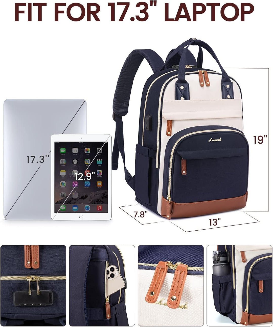 LOVEVOOK Rucksack Damen Laptop Rucksack 17 Zoll Schulrucksack Mädchen Teenager Wasserdicht Schultasc