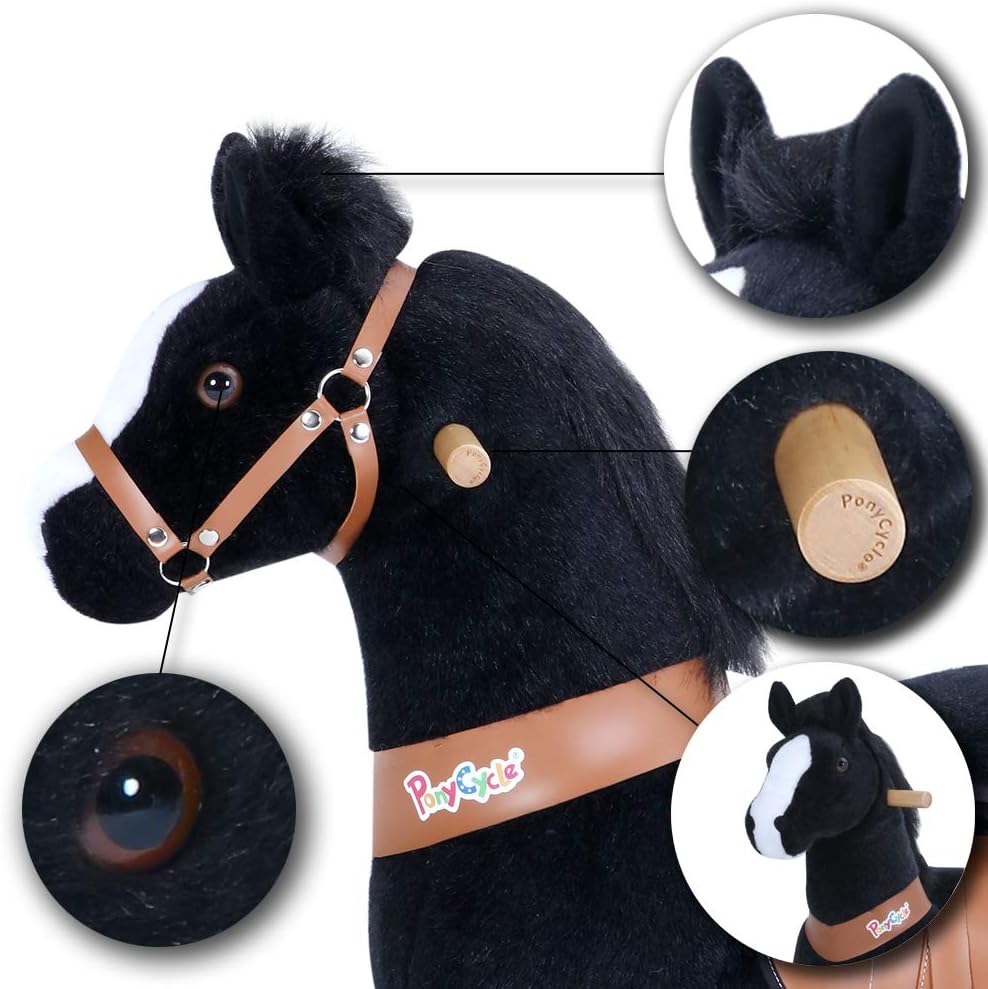 PonyCycle Offizielle Klassisch U-Serie Reiten auf Pferd Spielzeug Plüsch Lauftier Schwarzes Pferd fü