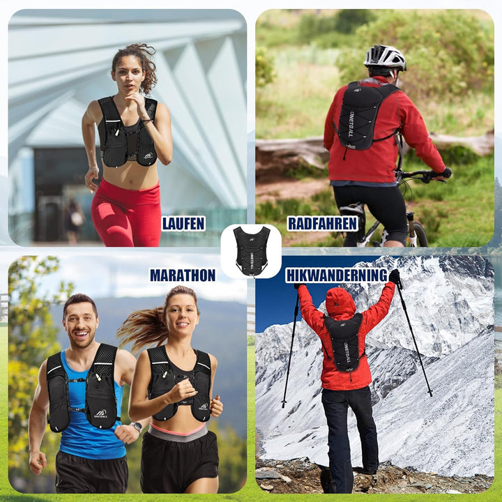 Laufweste Damen mit 500ml Trinkflasche/2L Trinkblase, Leichter Trinkrucksack Laufen Herren 6L, Runin