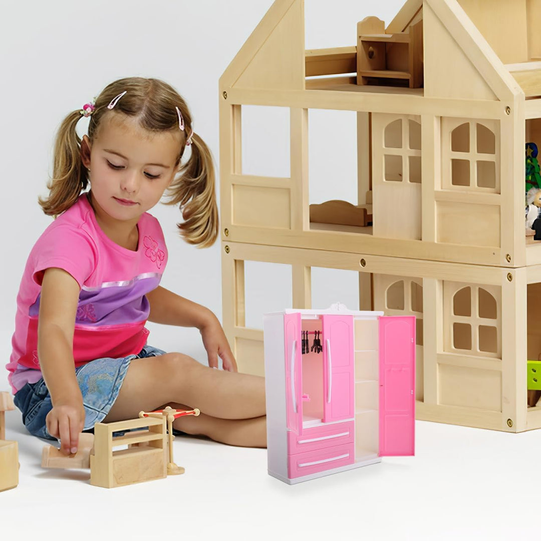 HEMOTON Puppen-Miniatur-kleiderschrank Mit Kleiderbügeln Für Spielzeug-kleideraufbewahrungsregal Für