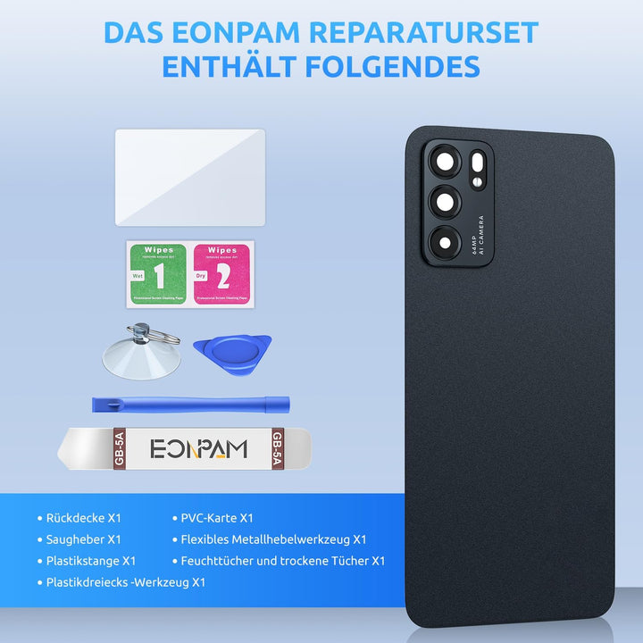Eonpam Akkudeckel für Oppo Reno6 5G Rückseite Glas Original Backcover Back Glas Ersatz Reparatur Set