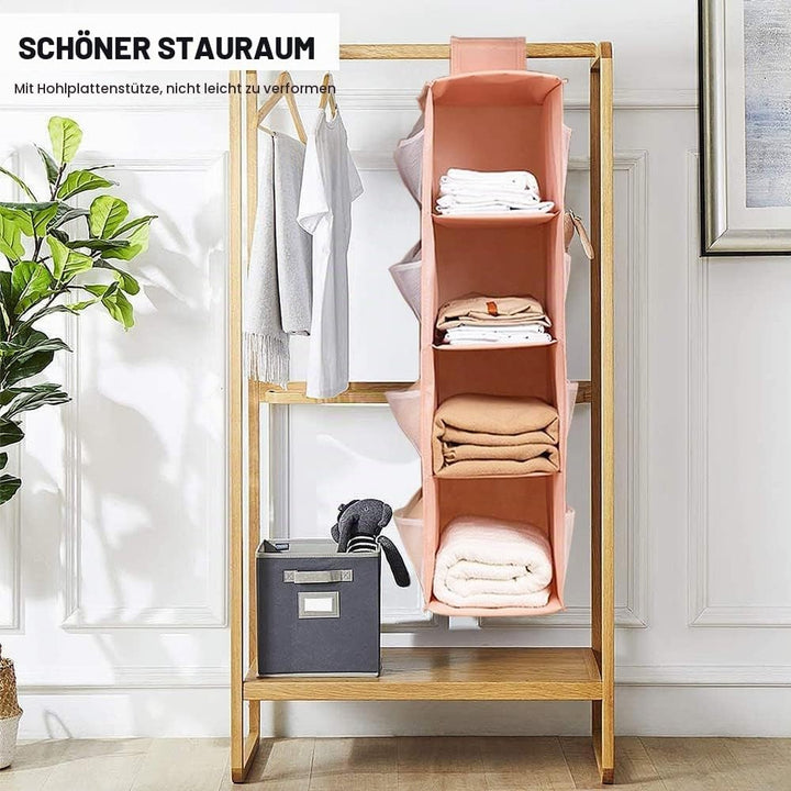 Hängeregal Kleiderschrank, 4 Fächer Hängender Organizer Schrank, mit 12 Netzseitentaschen für Famili