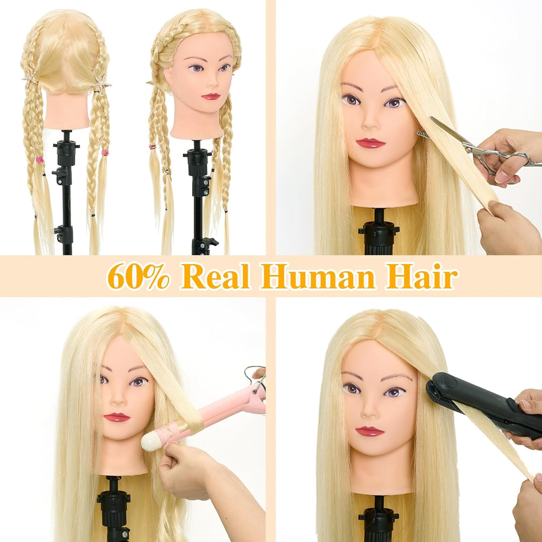 Frisierkopf,Neverland Übungskopf 71cm 60% Echthaar,Frisieren Trainingsköpfe für Friseure Ausbildung