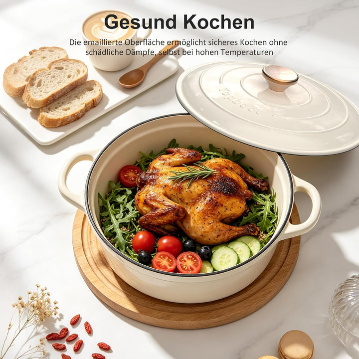 Gusseisen Topf Brot Backen - 26cm Dutch Oven Brotbackform Bräter mit Deckel, Topbooc Schmortopf Emai