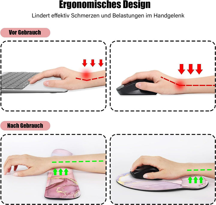 3-in-1 Handgelenkauflage Set, Mauspad mit Gelkissen+Handballenauflage Tastatur+Untersetzer,Ergonomis
