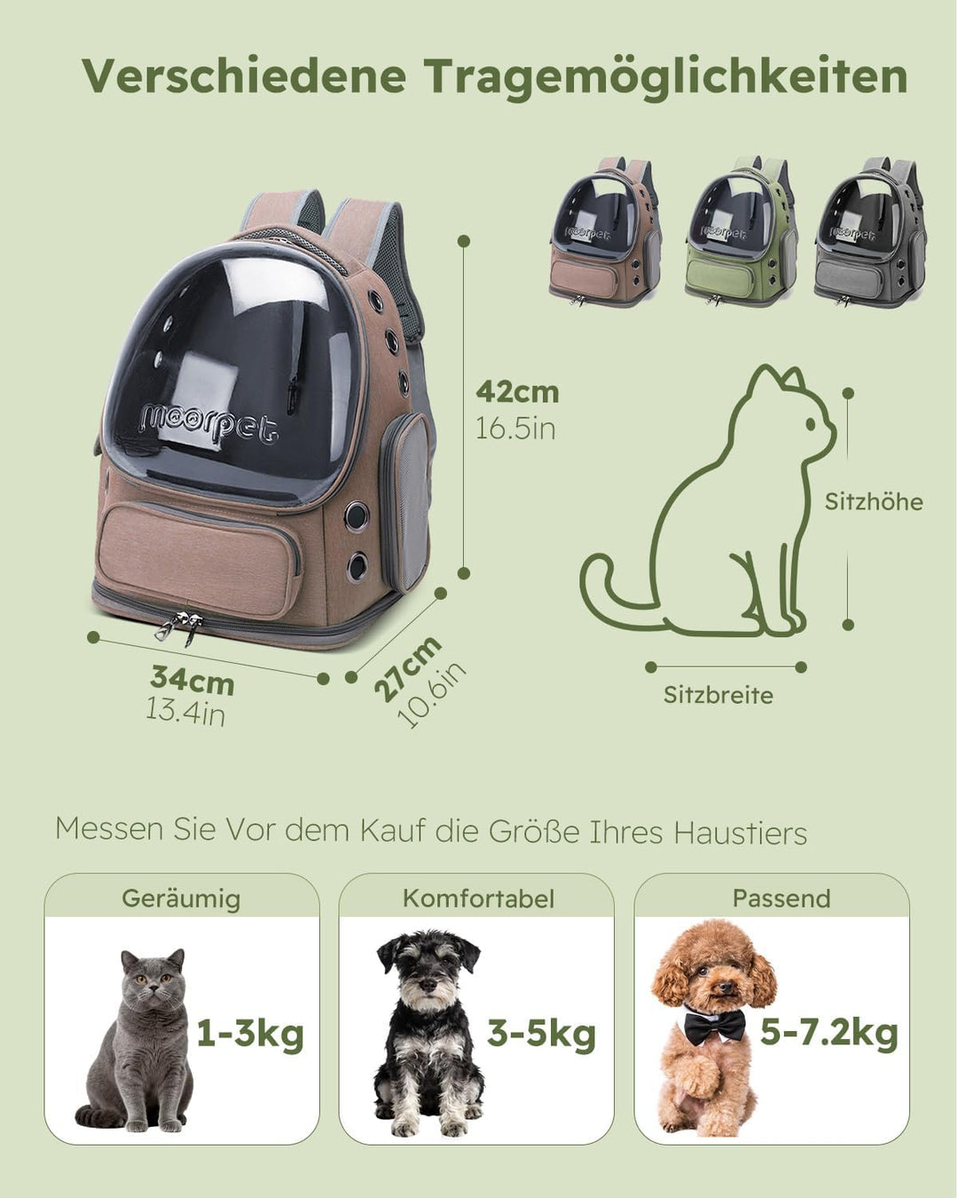 PETCUTE Haustier Rucksack,Tragbar Raumkapsel Hunde Katzen Rucksack mit Herausnehmbarer Matte,Atmungs