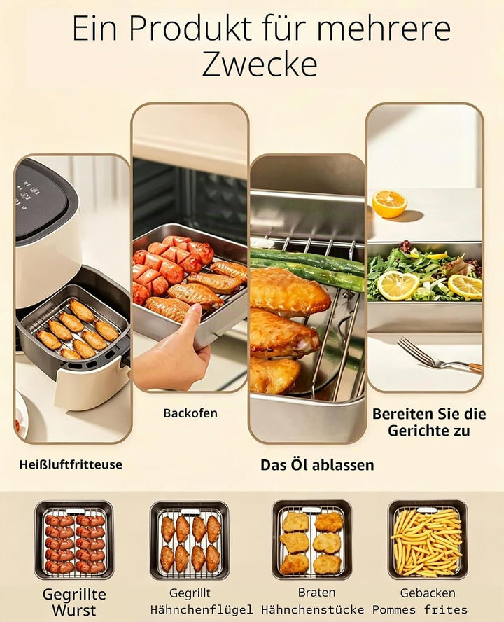 AirFryer Zubehör 6-Piece Set for Ninja Dual Zone &amp; FlexDrawer, 2 X 304 Auflaufform Edelstahl &amp; Grill