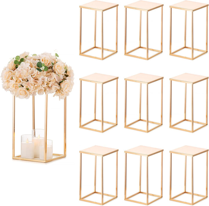 Sziqiqi 40cm Gold Rechteckige Vase mit Platte Hochzeit Mittelstücke für Tischdekoration – 10 Stück H