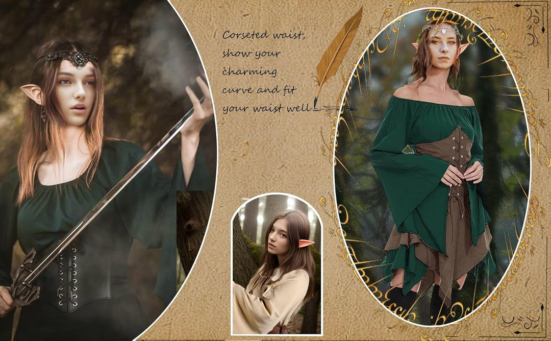 Traditionelles irisches Kleid für Damen, Renaissance, Mittelalter, Kostüm, ausgestellte Ärmel, Korse