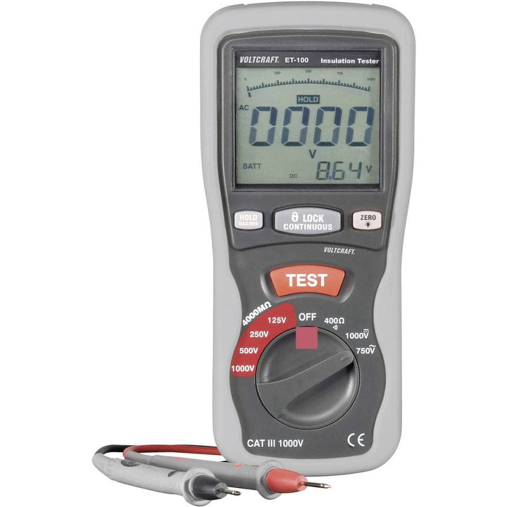 VOLTCRAFT ET-100 Isolationsmessgerät 125 V, 250 V, 500 V, 1000 V 400 MΩ