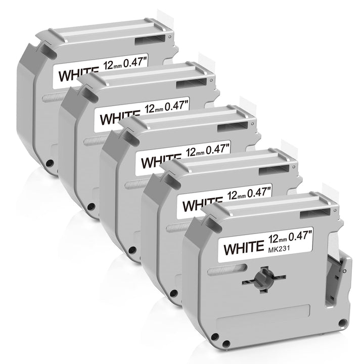 Aken 5 x Kompatibel M-K231 12mm 0.47 Schriftband für Brother P-touch MK-231 M-K231S Schwarz auf Weis