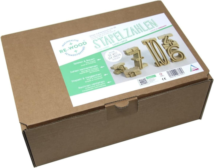 WISSNER® aktiv lernen - Satz aus 68 Stapelzahlen aus RE-Wood 68 Stück Natur, 68 Stück Natur