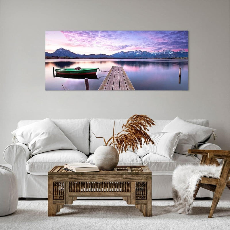 Wandbilder Dekoration Wohnzimmer See Berge Wasser Panorama Bilder auf Leinwand 120x50cm Leinwandbild