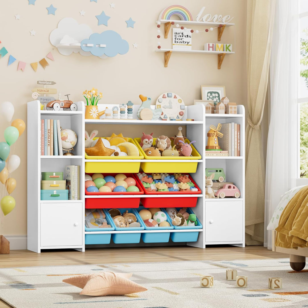FOREHILL Kinderregal mit 8 bunten Boxen Kinderzimmer Möbel Holz Bücherregal für Kinder Kinderzimmer
