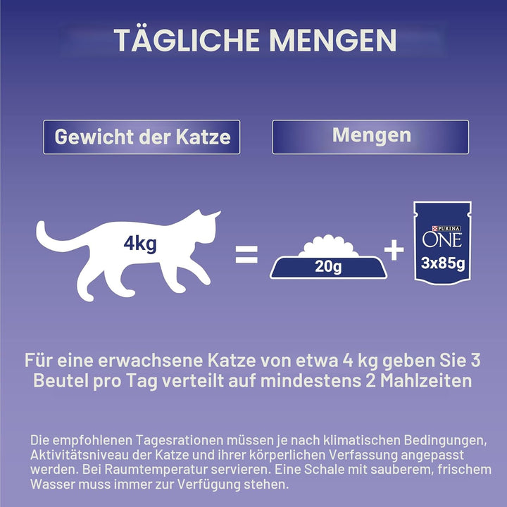 Purina One Schliff in Sauce, Mahlzeit für ausgewachsene Katzen, Hähnchen & Rind, 12 (4 x 85 g), Hähn