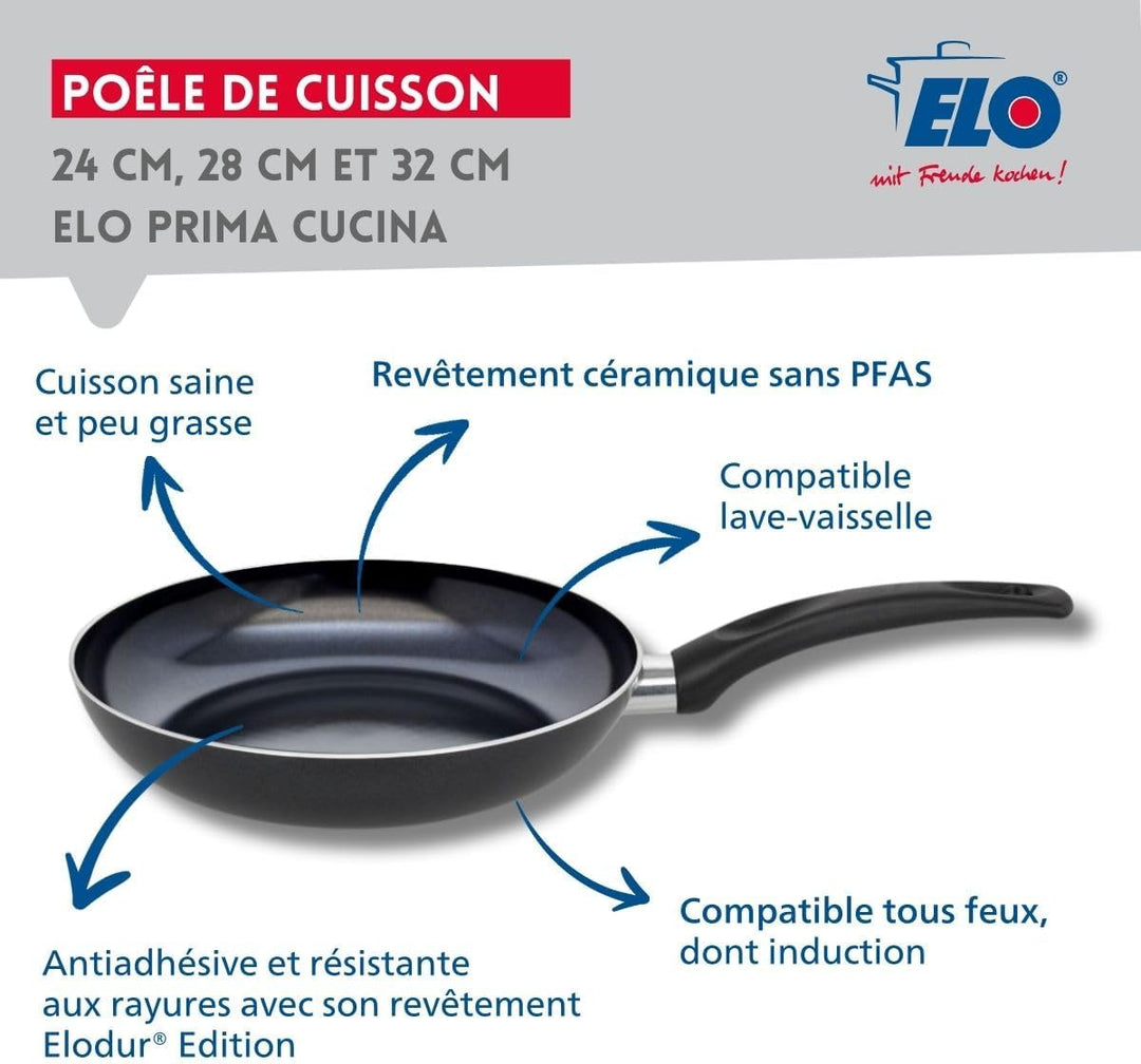 Elo 9808050 Pfannen-Set, 3-teilig, Aluminium und 3 Glaskochdeckel, Pfanne für alle Herdarten ausser