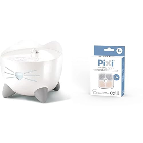 Catit Pixi Trinkbrunnen für Katzen, 2,5L, weiss + Pixi Ersatzfilter, Trinkbrunnenfilter für die Cati