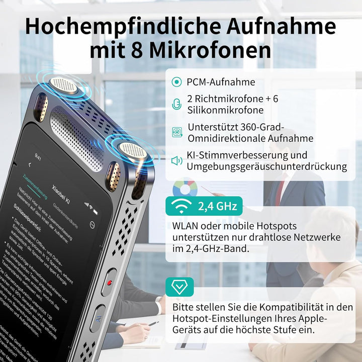 Note AI Digitales Diktiergerät Mit Wiedergabefunktion,Voice Recorder Unterstützung Kostenlose Transk
