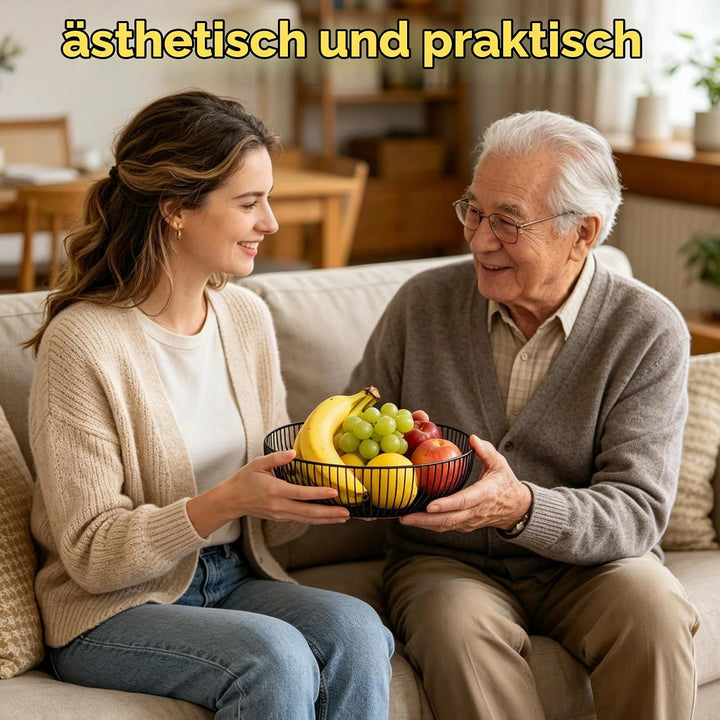 2 Stück Obstschale Metall Schwarz 27.5x8 cm, Seicht Obstkorb aus Metall Abgerundetes Design Durchbro