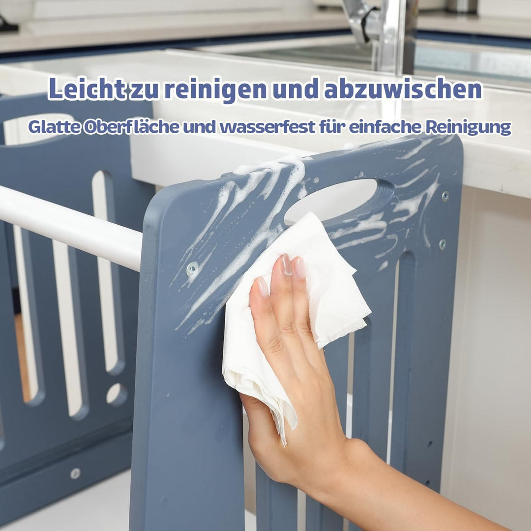 Kleinkind Tritthocker Kinderhocker, Toddler Tower & Lernhocker mit Sicherheitsbarriere, Kippschutz u