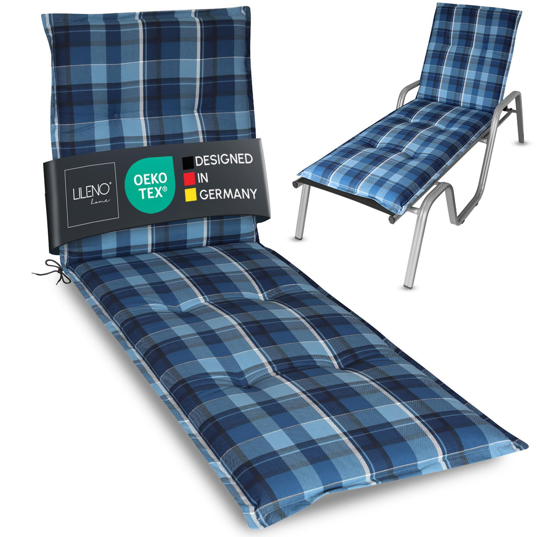 LILENO HOME Sonnenliege Auflage als [1er Set - Rollliege] in Karo Blau - Gartenliegen Auflage perfek