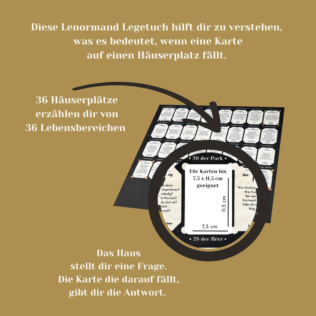 Lenormand Häusertafel Grand Tableau Legetuch für grosse Karten 70x70 cm Lernhilfe Lenormand Legescha
