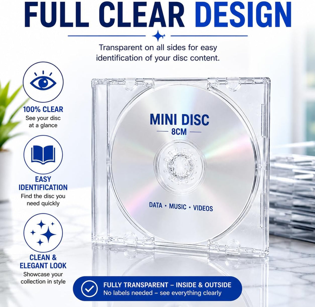 10 x einzelne 8 cm CD-/DVD-Disc-Hülle, schmal, transparent, 5,2 mm Mini-Disc-Aufbewahrungsbox, krist