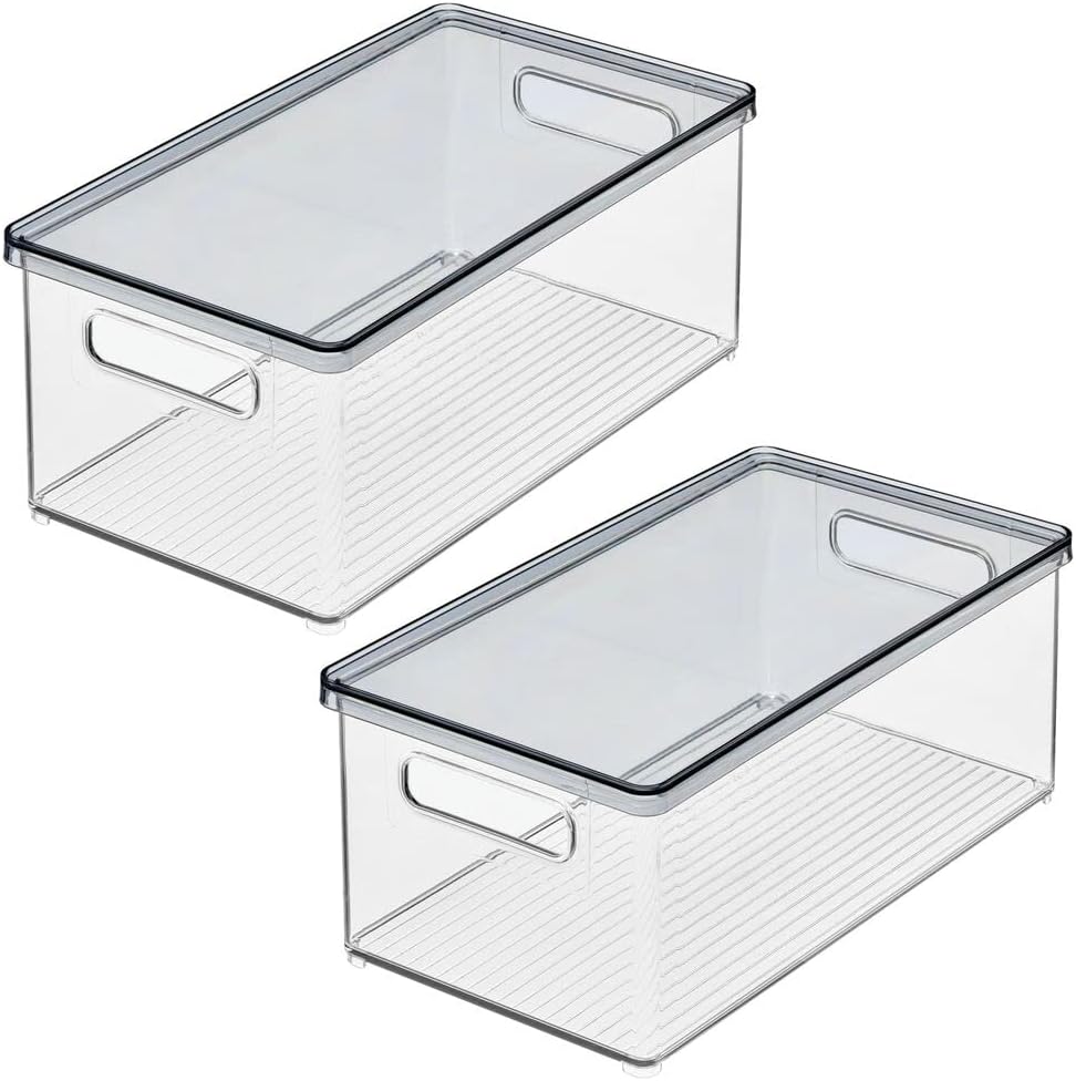 mDesign 2er-Set Schreibtischablage – Aufbewahrungsbox mit Deckel aus robustem Kunststoff – rechtecki