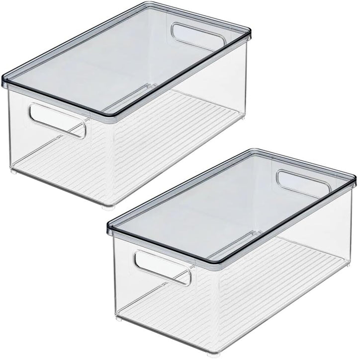 mDesign 2er-Set Schreibtischablage – Aufbewahrungsbox mit Deckel aus robustem Kunststoff – rechtecki