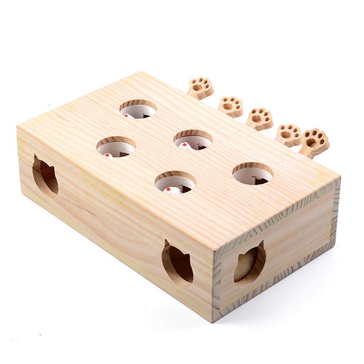 Interaktives Katzenspielzeug, Holz, Spielzeug, Maulwurf Maus, Puzzle Box mit süssen Cartoon Spielzeu