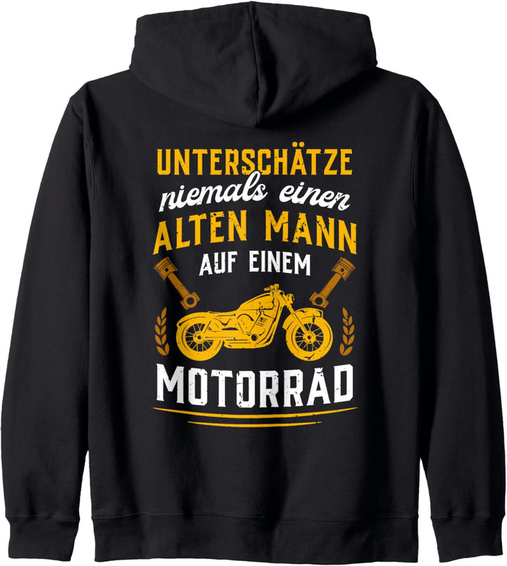 Unterschätze niemals einen alten Mann auf einem Motorrad Fun Kapuzenjacke