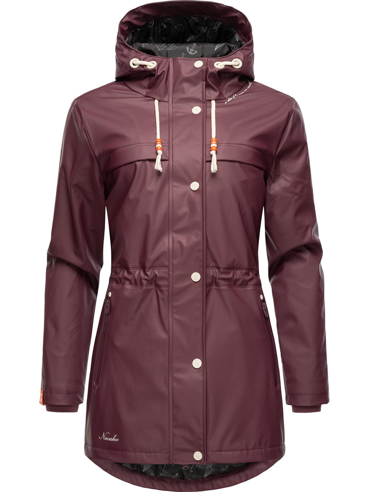 Navahoo Damen Übergangsjacke Regenmantel wasserdicht lang warm gefüttert mit Kapuze Rainy Forest XS-