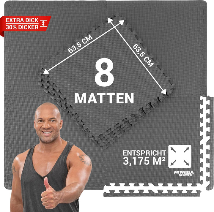 Miweba Sports Bodenschutzmatte BS100 | Sportmatte 3,175 m² - Set 8-teilig - 63,5 x 63,5 x 1,2 cm - P